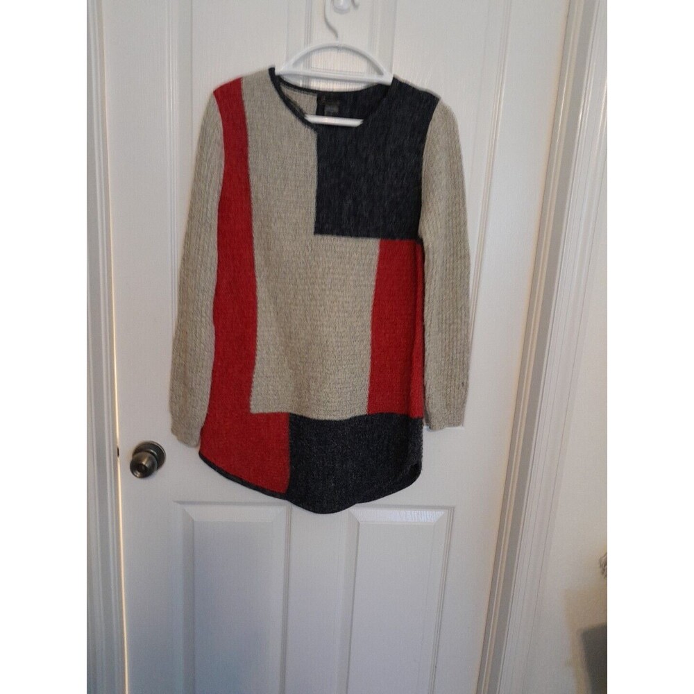Baciano Womens Tunic Sweater Blue With Beige And Red Colors. Size Small. B40
